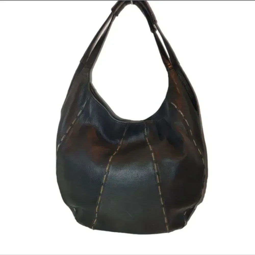 Kelsi Dagger Black Pebbled Leather Hobo Breaded Shoulder Bag, Large